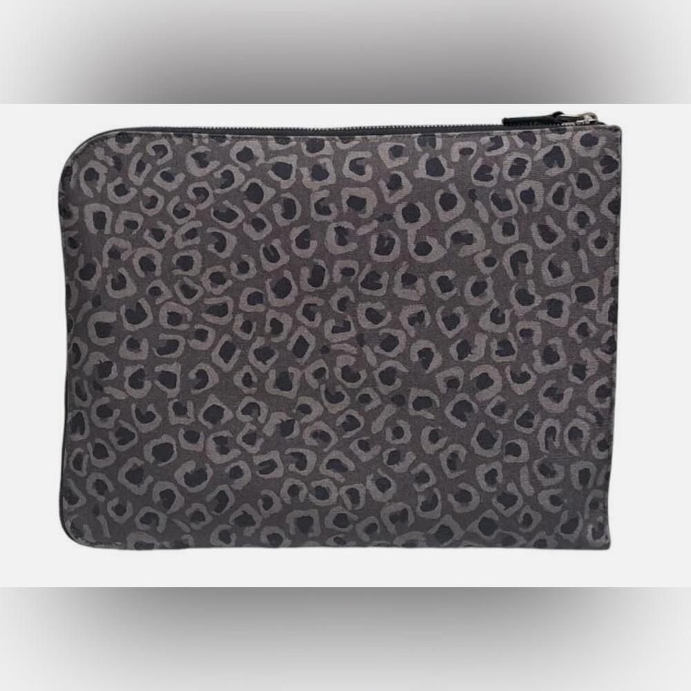 GUCCI pouch bag canvas gray clutch bag L-shaped zipper logo - Picture 2 of 12
